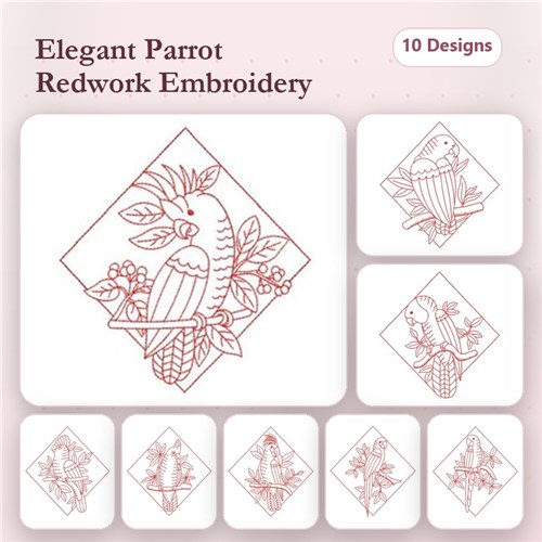 Redwork Parrots 2