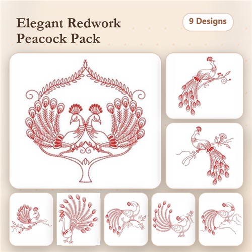 Redwork Peacock