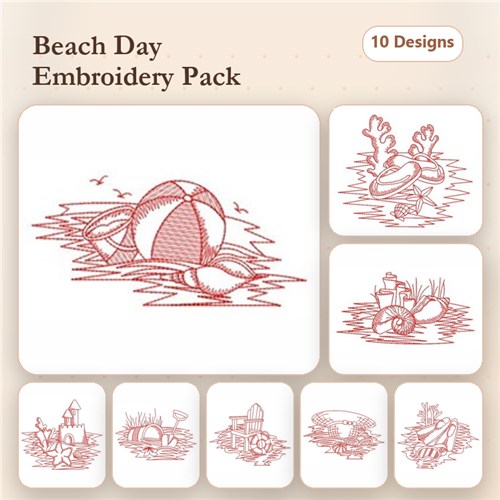 Redwork Summer Beach