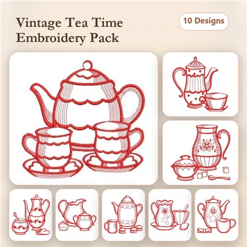 Redwork Tea Time