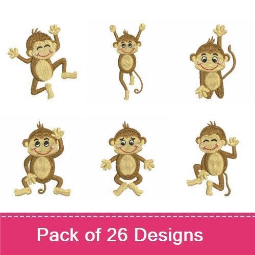 Playful Monkey Embroidery Bundle – Dancing, Smiling, Waving & More (26 Designs)