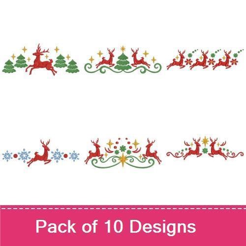 Festive Reindeer & Christmas Trees Embroidery Designs Bundle – Reindeer with Star, Ornamental Reindeer, Christmas Tree with Ornaments & More (10 Designs)