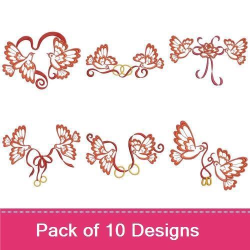 Redwork Doves & Hearts Embroidery Designs Bundle – Dove with Heart, Heart Flourish, Dove Love & More (10 Designs)
