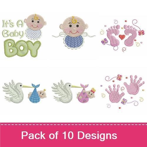 Baby Theme Embroidery Designs Bundle – It's A Baby Boy, It's A Baby Girl, Baby Hands Blue & More (10 Designs)