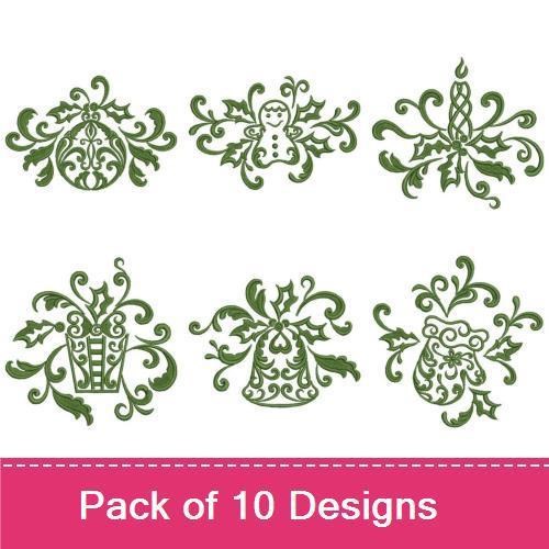 Redwork Christmas Embroidery Designs Bundle – Candy Cane with Holly, Snowman, Christmas Tree & More (10 Designs)