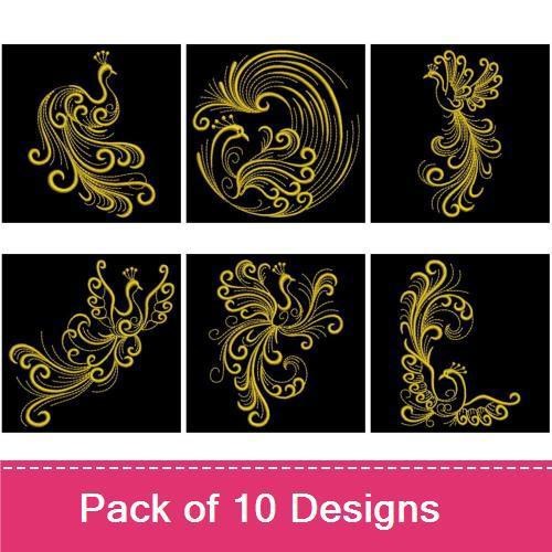Redwork Floral & Feather Embroidery Bundle – Phoenix, Floral Swirl, Feather Accent & More (10 Designs)