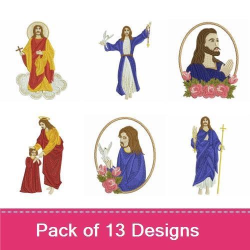 Jesus & Angels Embroidery Designs Bundle – Jesus on Clouds, Angel with Trumpet, Holy Family & More (13 Designs)