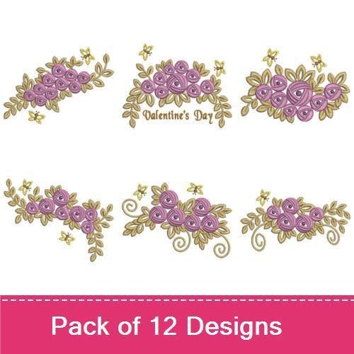 Romantic Roses Embroidery Designs Bundle – Rose Bouquet, Valentine's Day Rose Arrangement, Floral Rose Border & More (12 Designs)