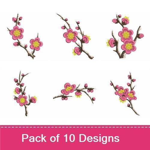 Floral Blossom Embroidery Bundle – Cherry Blossom Branch, Buds, Stem & More (10 Designs)