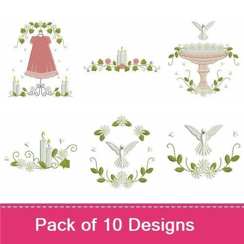 Vintage Baby Blessings Embroidery Designs Bundle – Baby Dress, Lantern, Crib & More (10 Designs)