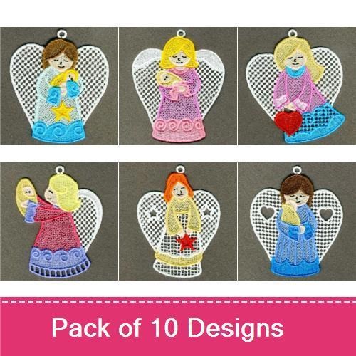 FSL Angel Mother Embroidery Bundle – Angel with Baby, Angel with Star, Angel with Heart & More (10 Designs)