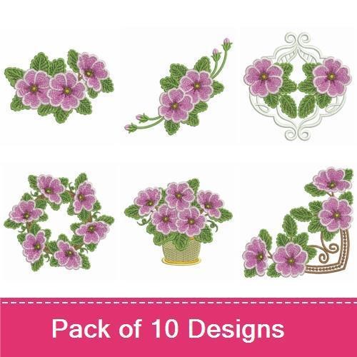 Pink Floral Embroidery Bundle – Floral Wreath, Large Pink Flower, Flower Cluster & More (10 Designs)