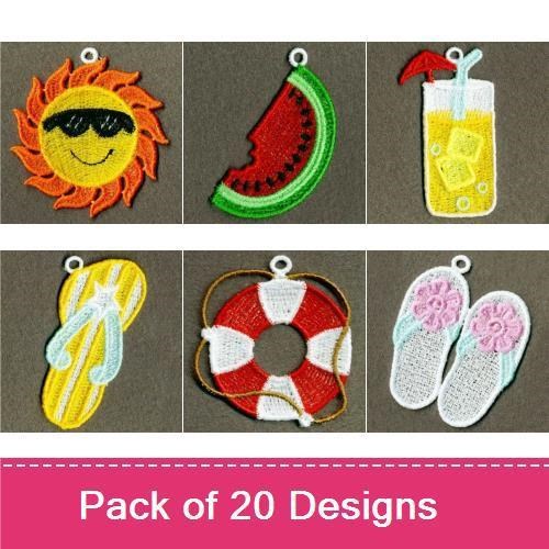FSL Sunny Summer Embroidery Designs Bundle – Sun with Hat, Smiley Sun, Watermelon Slice & More (20 Designs)