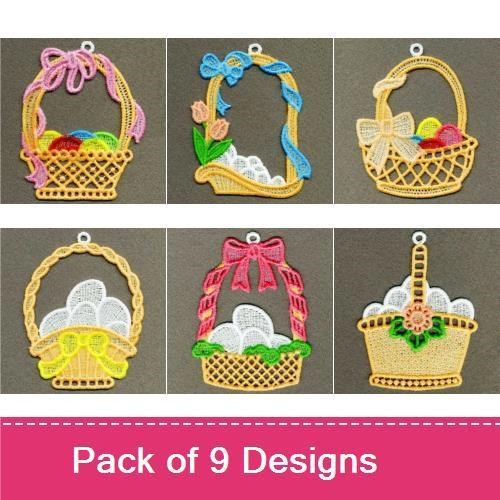FSL Easter Basket Embroidery Bundle – Happy Easter Basket, Bunny in Easter Basket, Floral Easter Basket & More (9 Designs)