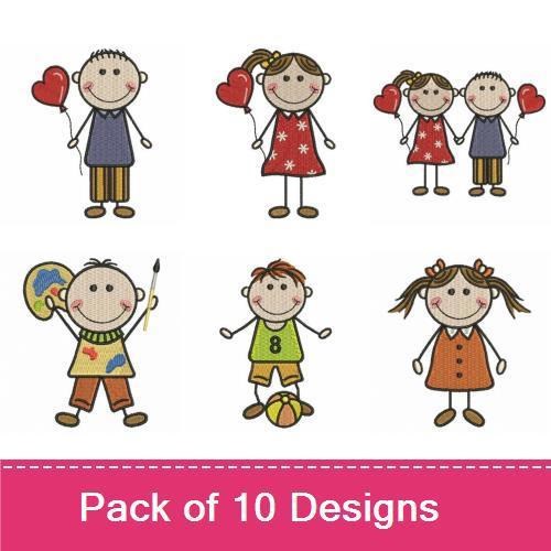 Cute Kids & Balloons Embroidery Designs Bundle – Girl with Hearts, Boy with Balloons & More (10 Designs)