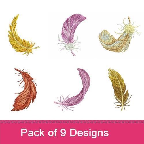 Elegant Feather Embroidery Bundle – Golden, Purple, Yellow & More (9 Designs)
