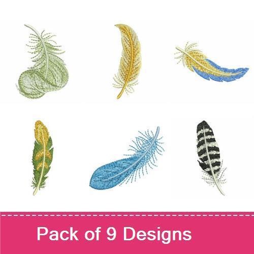 Colorful Feather Embroidery Bundle – Gold, Green, Blue, Black & White, & More (9 Designs)