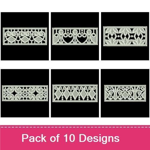 FSL Elegant Lace Borders Embroidery Bundle – Hearts, Swirls, Floral & More (10 Designs)
