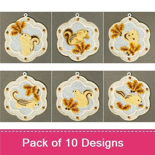 FSL Autumn Squirrel Embroidery Bundle – Squirrel with Acorn, Squirrel with Leaves, Squirrel Peeking & More (10 Designs)