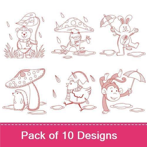 Cute Rainy Day Animals Embroidery Bundle – Adorable Characters (10 Designs)
