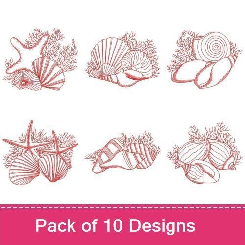Redwork Seashells
