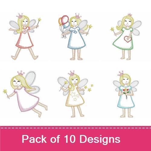 Fairy Princess Embroidery Designs Bundle – Princess with Wand, Princess with Balloon, Princess with Cupcake & More (10 Designs)