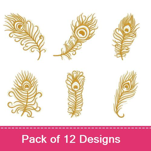 Golden Peacock Feathers Embroidery design pack by Sweet Heirloom,  Embroidery Packs on