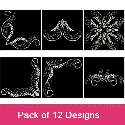 Redwork Pearl & Leaf Embroidery Bundle – Elegant Flourishes, Ornate Frames, & More (12 Designs)