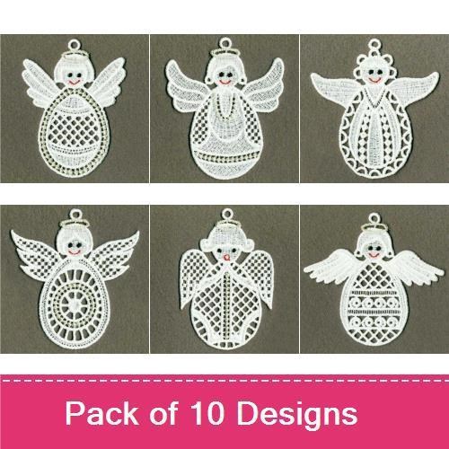 FSL Delicate Lace Angels Embroidery Bundle – Lace Angel with Wings, Lace Angel with Halo & More (10 Designs)