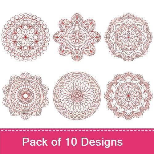 Redwork Elegant Mandala Embroidery Bundle – Mandala Design 1, Mandala Design 2, Mandala Design 3 & More (10 Designs)