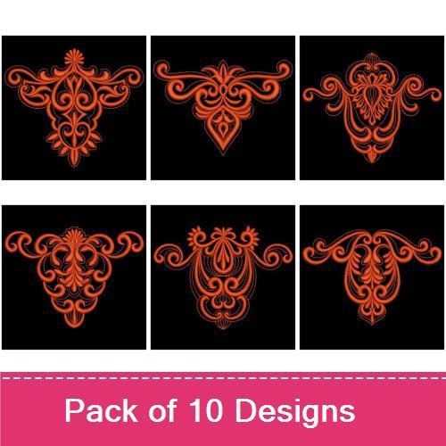 Elegant Baroque Embroidery Bundle – Baroque Corner Accent, Floral Ornament, Swirl Motif & More (10 Designs)