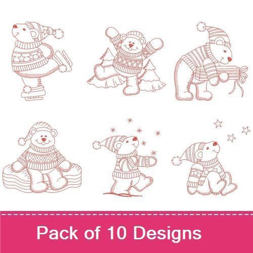 Redwork Winter Bears