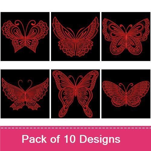 Redwork Elegant Red Butterflies Embroidery Designs Bundle – Butterfly Design A, Butterfly Design B, Butterfly Design C & More (10 Designs)
