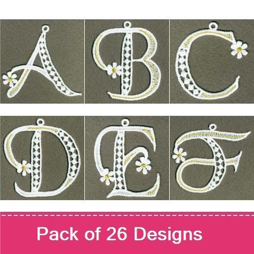 FSL Floral Lace Alphabet Embroidery Bundle – Floral Alphabet A, B, C, D & More (26 Designs)