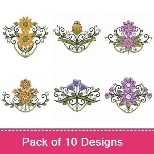 Elegant Floral Embroidery Designs Bundle – Sunflower, Ornamental Floral, Vibrant Blossom & More (10 Designs)