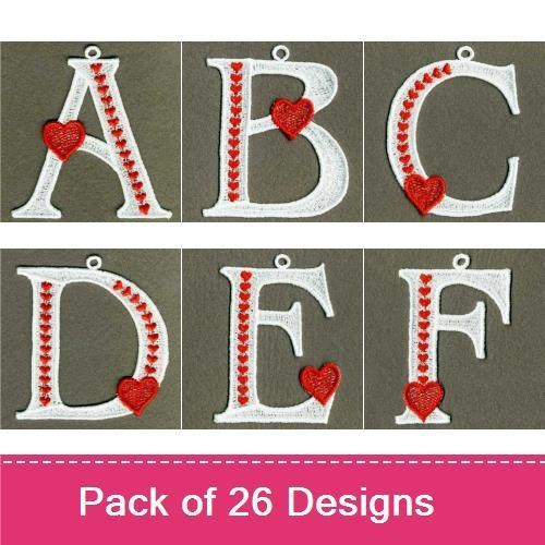 FSL Alphabet Letters Embroidery Designs Bundle – A with Heart, B with Heart, C with Heart & More (26 Designs)