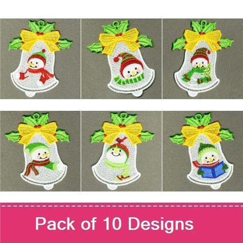 FSL Festive Snowman Bells Embroidery Bundle – Yellow Bow, Red Scarf, Green Hat & More (10 Designs)