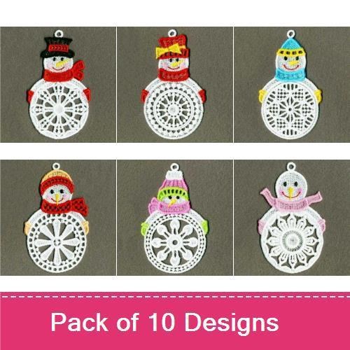 FSL Snowman Ornaments Embroidery Bundle – Snowman Ornament with Black Hat, Green Hat, Red Scarf & More (10 Designs)