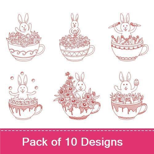 Redwork Easter Teacup