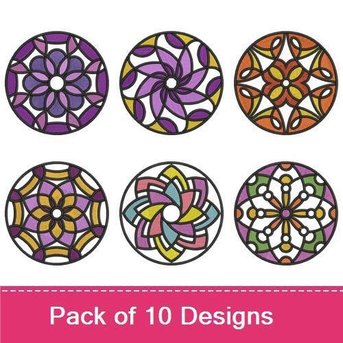 Mandala Embroidery Bundle – Stained Glass Floral & Geometric Designs (10 Designs)