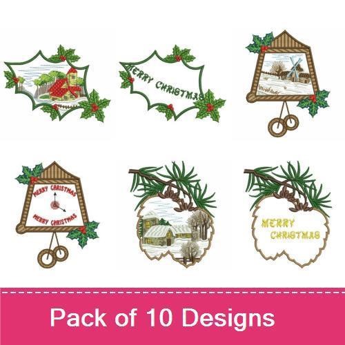 Christmas Scenes Embroidery Designs Bundle – Holly & House, Bell with Winter Scene, Candle & More (10 Designs)