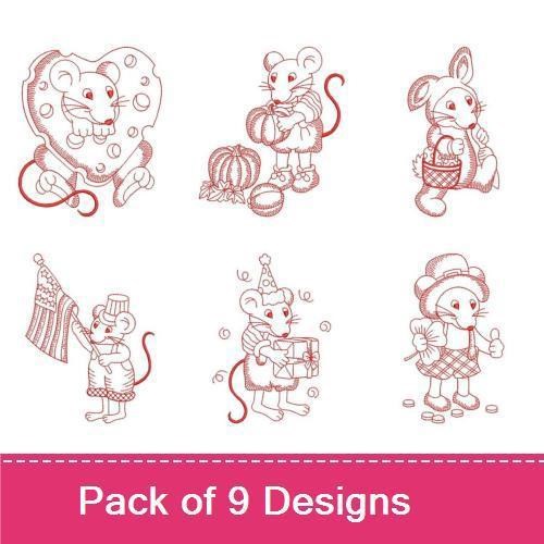 Redwork Holiday Mice