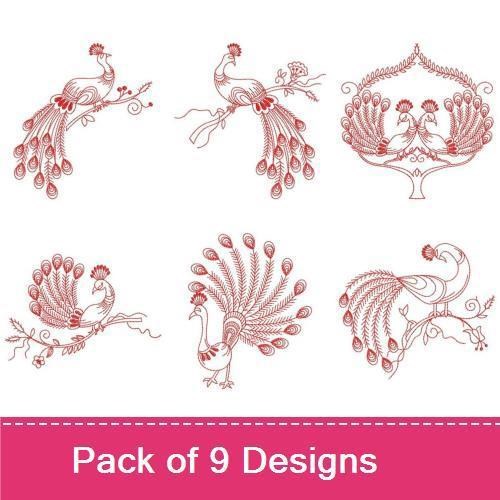 Redwork Peacock