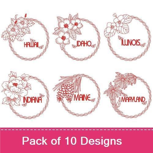 Redwork United States Flowers 02