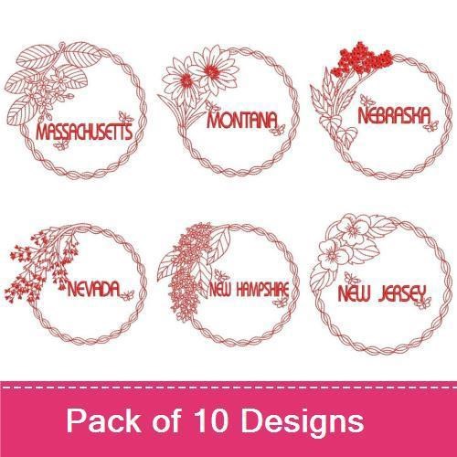 Redwork United States Flowers 03