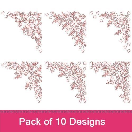 Redwork Rose Corners 2