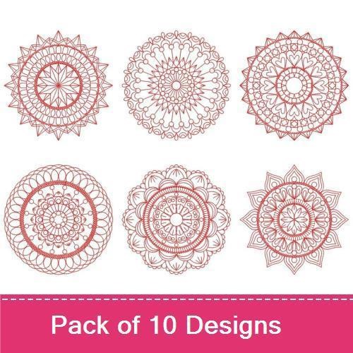 Redwork Elegant Mandala Embroidery Bundle – Mandala with Star Center, Radiating Points, Intricate Floral & More (10 Designs)