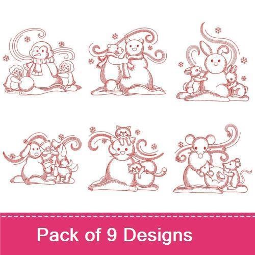Winter Woodland Friends Embroidery Bundle – Penguin, Snowman & Bunny (9 Designs)
