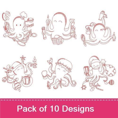 Redwork Busy Octopus