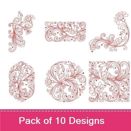 Redwork Rosemaling Birds